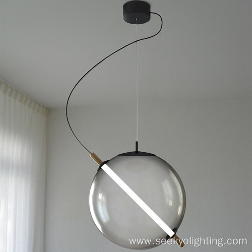 Smoke Gray Glass Shade Led Tube Chandelier Lamp